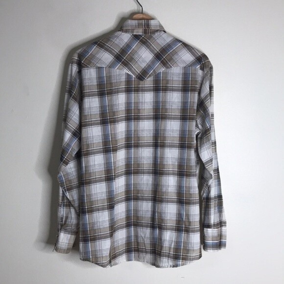 Vintage round up western plaid pearl snap button long sleeve shirt size large - Picture 11 of 14